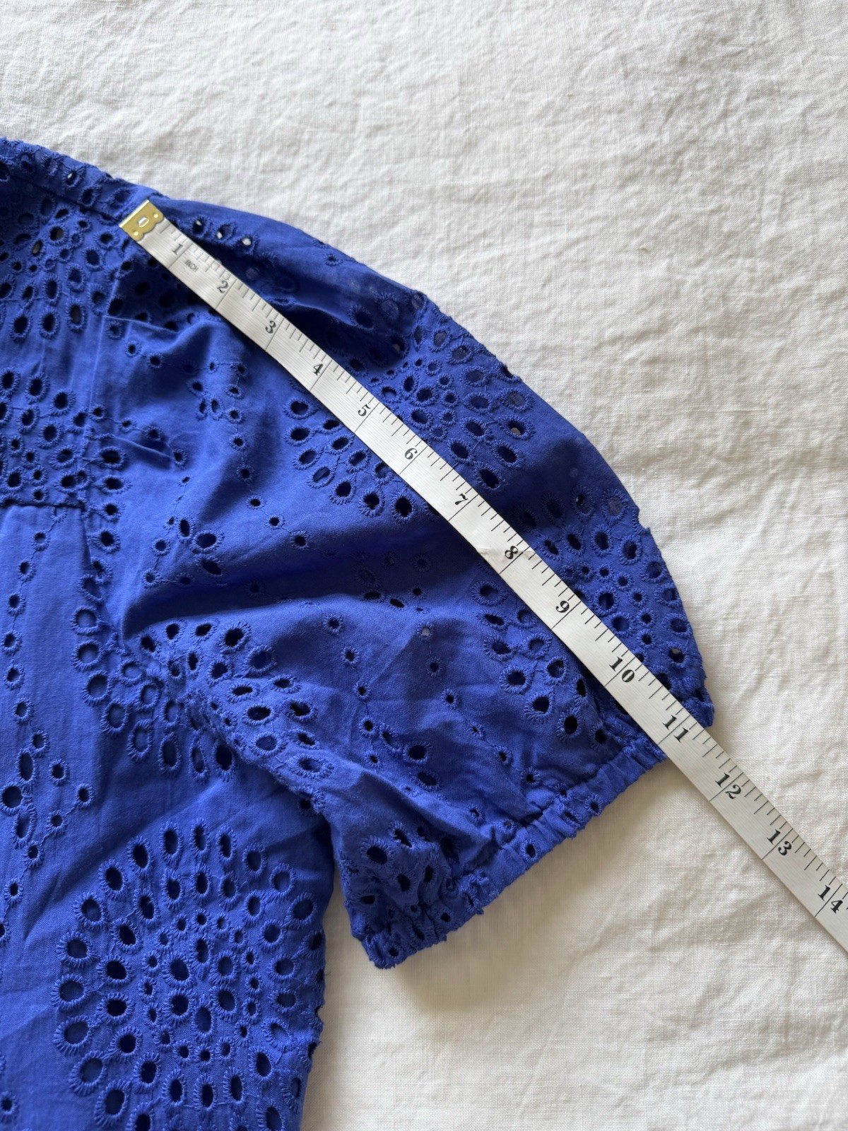 New Lacy Chabert Collection Size L Cobalt Blue Cotton Eyelet Tiered Midi Dress