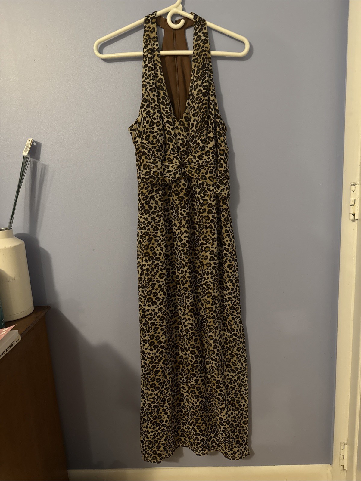 VTG Donna Morgan Cheetah Halter Dress – 100% Silk – Sz 8