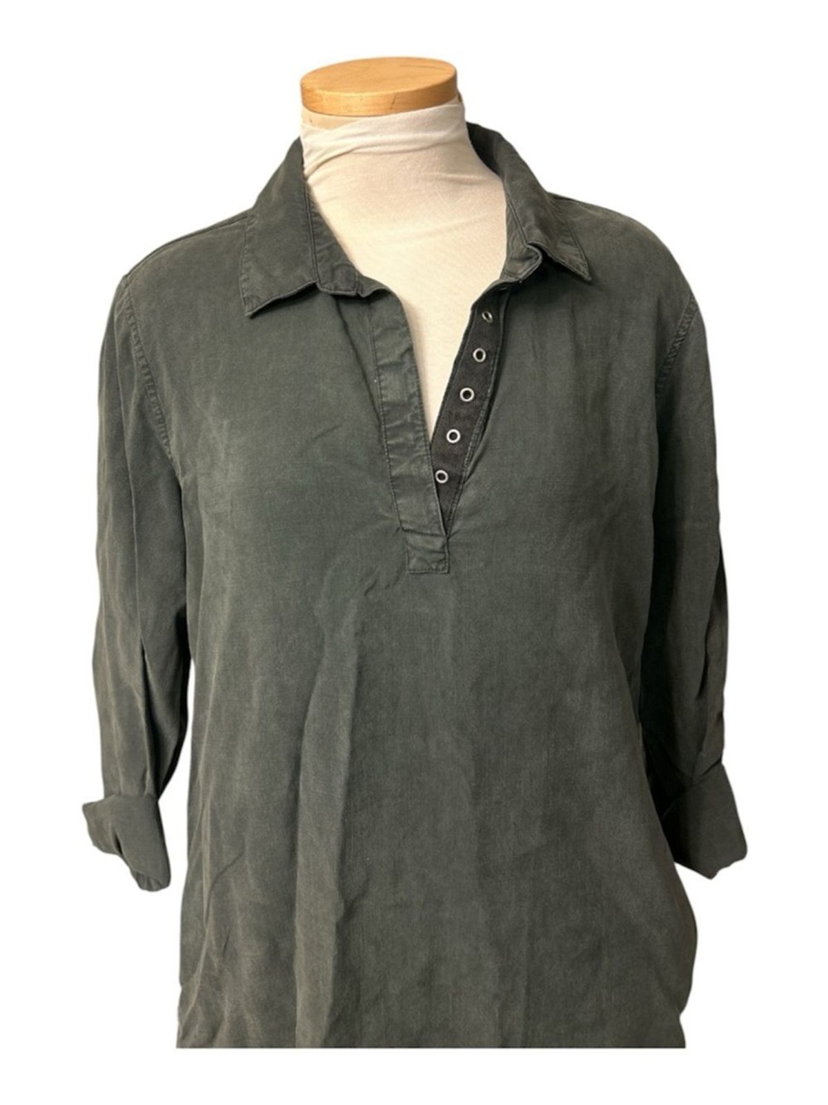 cloth & stone Olive Green Button-Up Shirt Dress Tencel Size Small