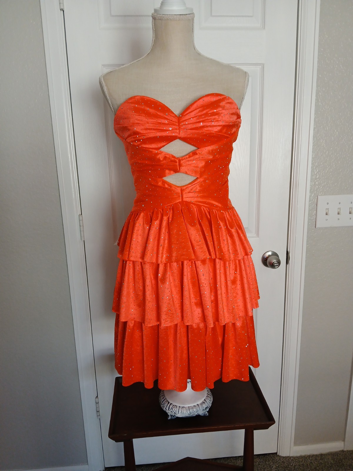 Orange Rhinestone Strapless Corset Dress XS Prom Glam Party Cocktail Fairy