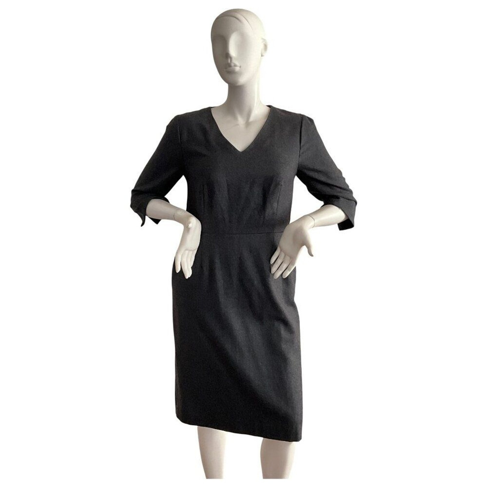 100% Virgin Wool Pendleton V-Neck Dress Gray 14