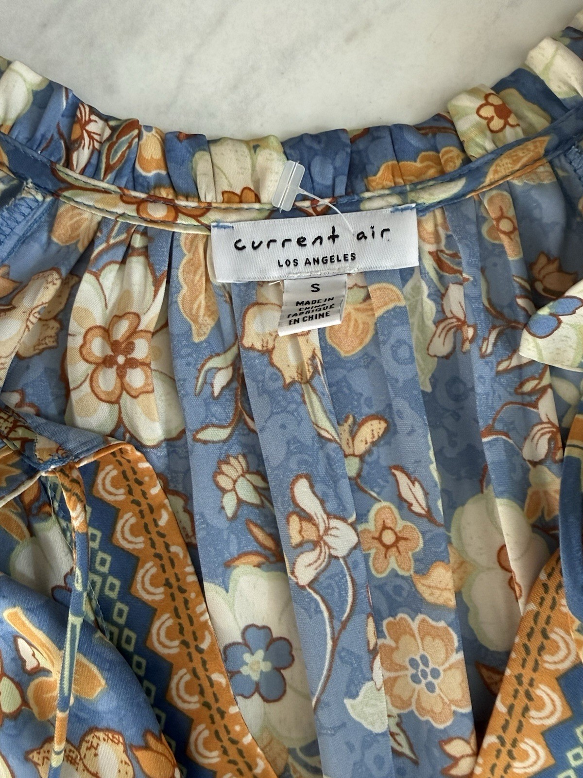 Current Air Womens Fit & Flare Dress Blue Floral Short Sleeve Size S