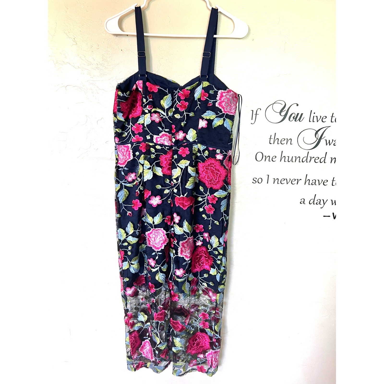 Sam Edelman Peony Embroidery Midi Dress Navy Floral Lace Slit Women 10 Whimsical