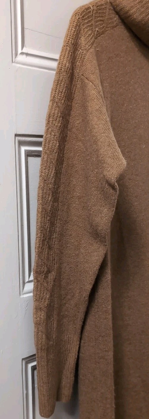 Esprit Sweater Dress Size L Camel Tan Cowl Neck Polyester Wool Acrylic