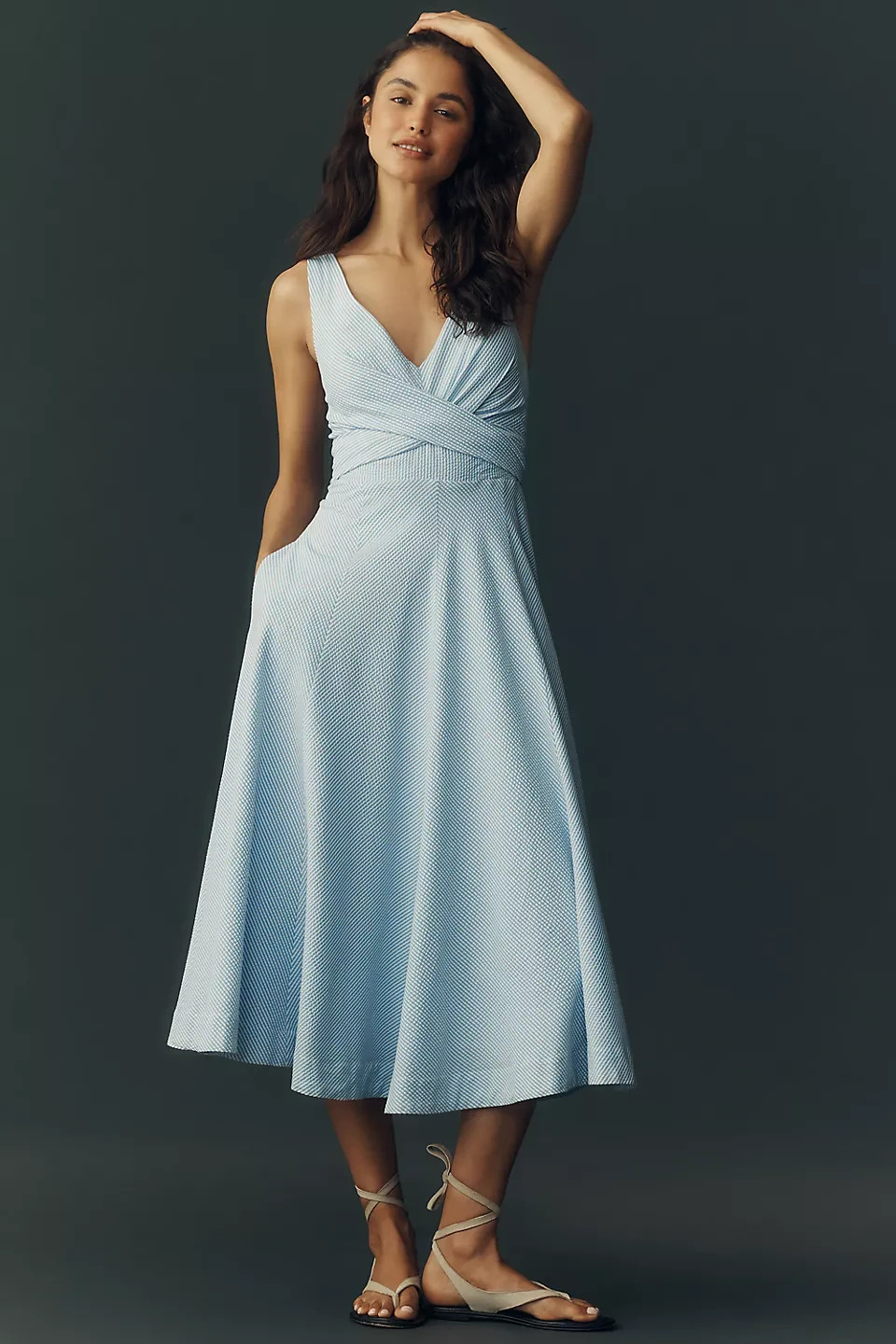Anthropologie – Maeve Sleeveless V Neck Seersucker Midi Dress NWT 4130613640008