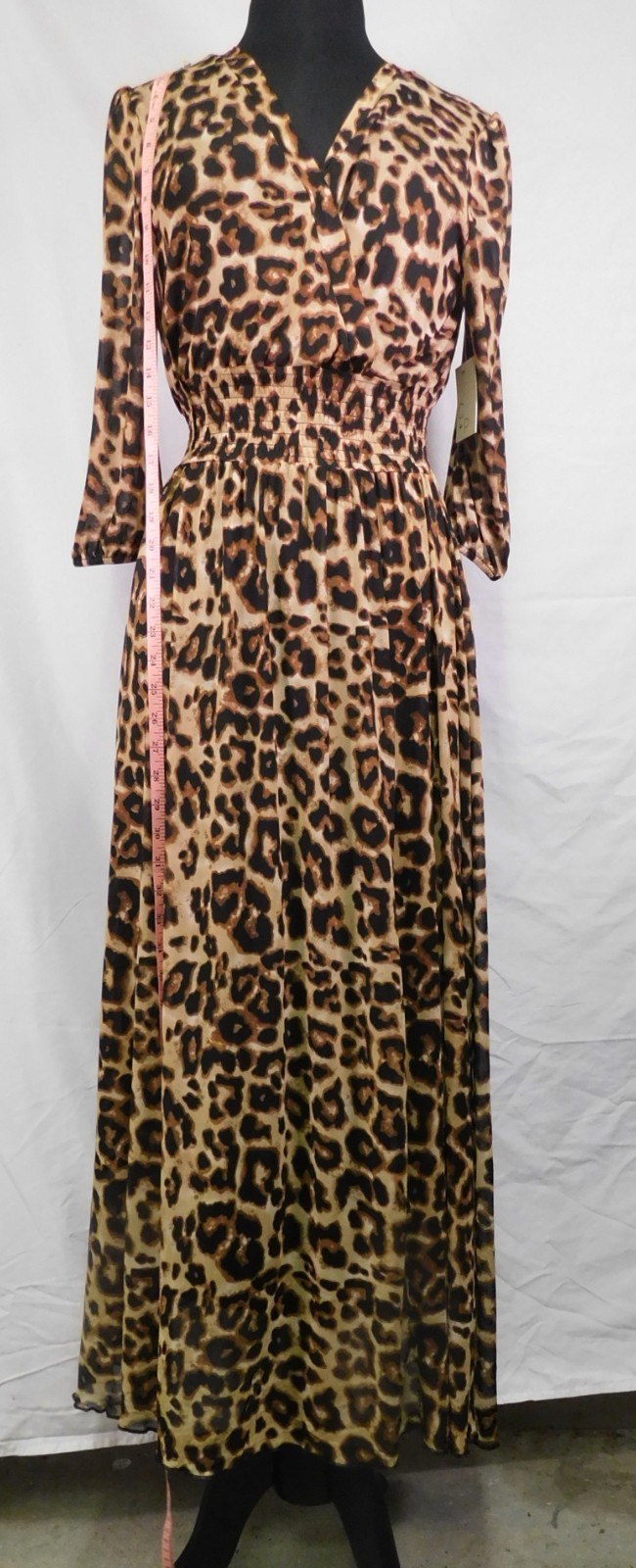 CACTUS AND PEARL LEOPARD PRINT MAXI DRESS SIZE MEDIUM LINED SEMI SHEER SLEEVES