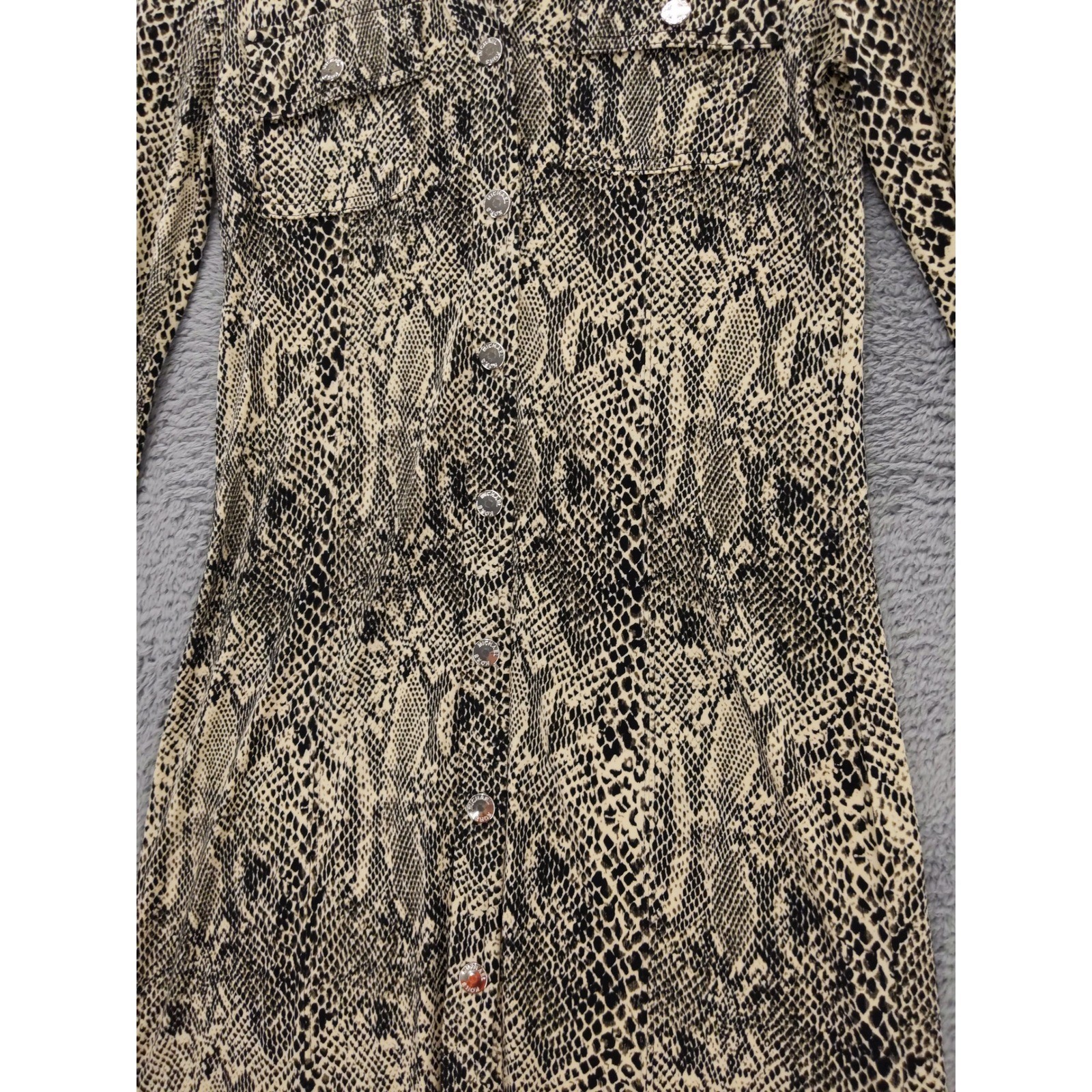 Michael Kors Snake Print Button Front Shirt Dress Long Sleeve Pockets Petite P