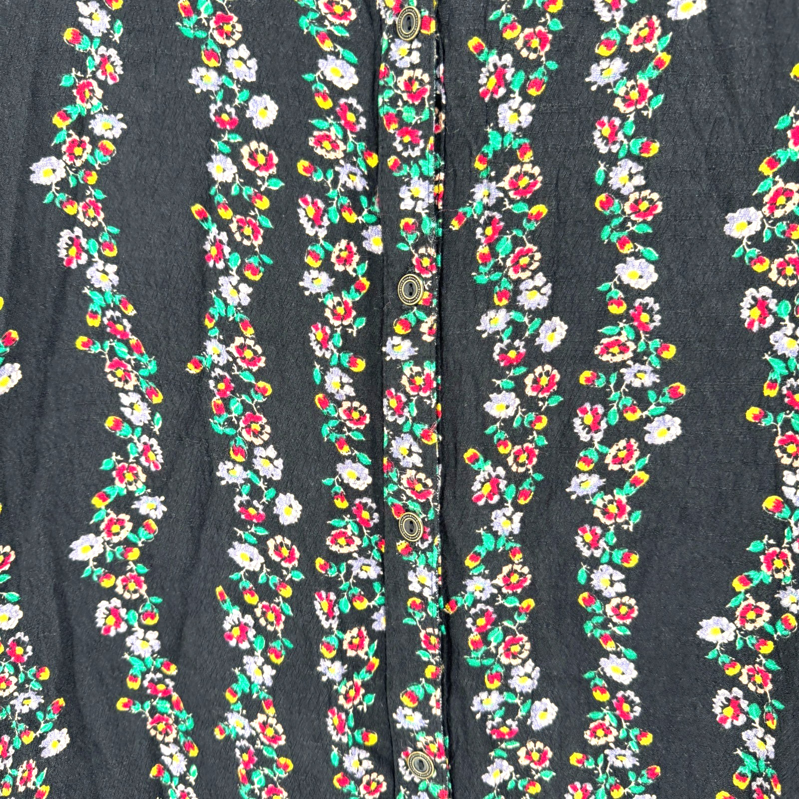 Free People Boho Floral Button Down Shirt Dress Women’s Medium Black Long Sleeve