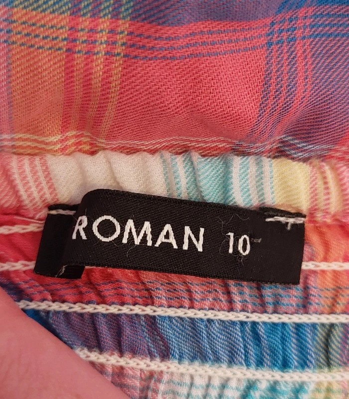 Roman multicolour candy rainbow check print midi dress with puff sleeves | Sz 10