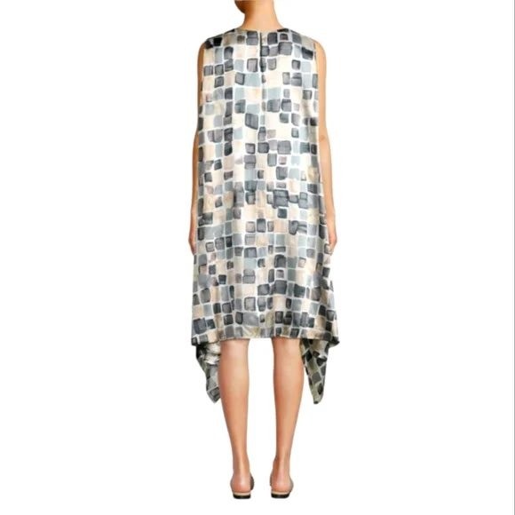 Peserico Geometric Block Print Handkerchief Hem Sleeveless Dress Multi New sz 44