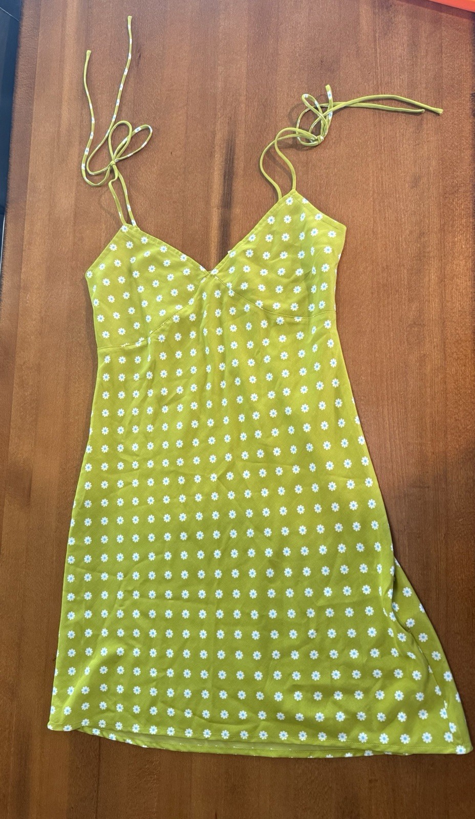 Levi’s Vintage Pea Green Sweet Daisy Floral Flower Slip Dress S Tie Shoulder Y2K