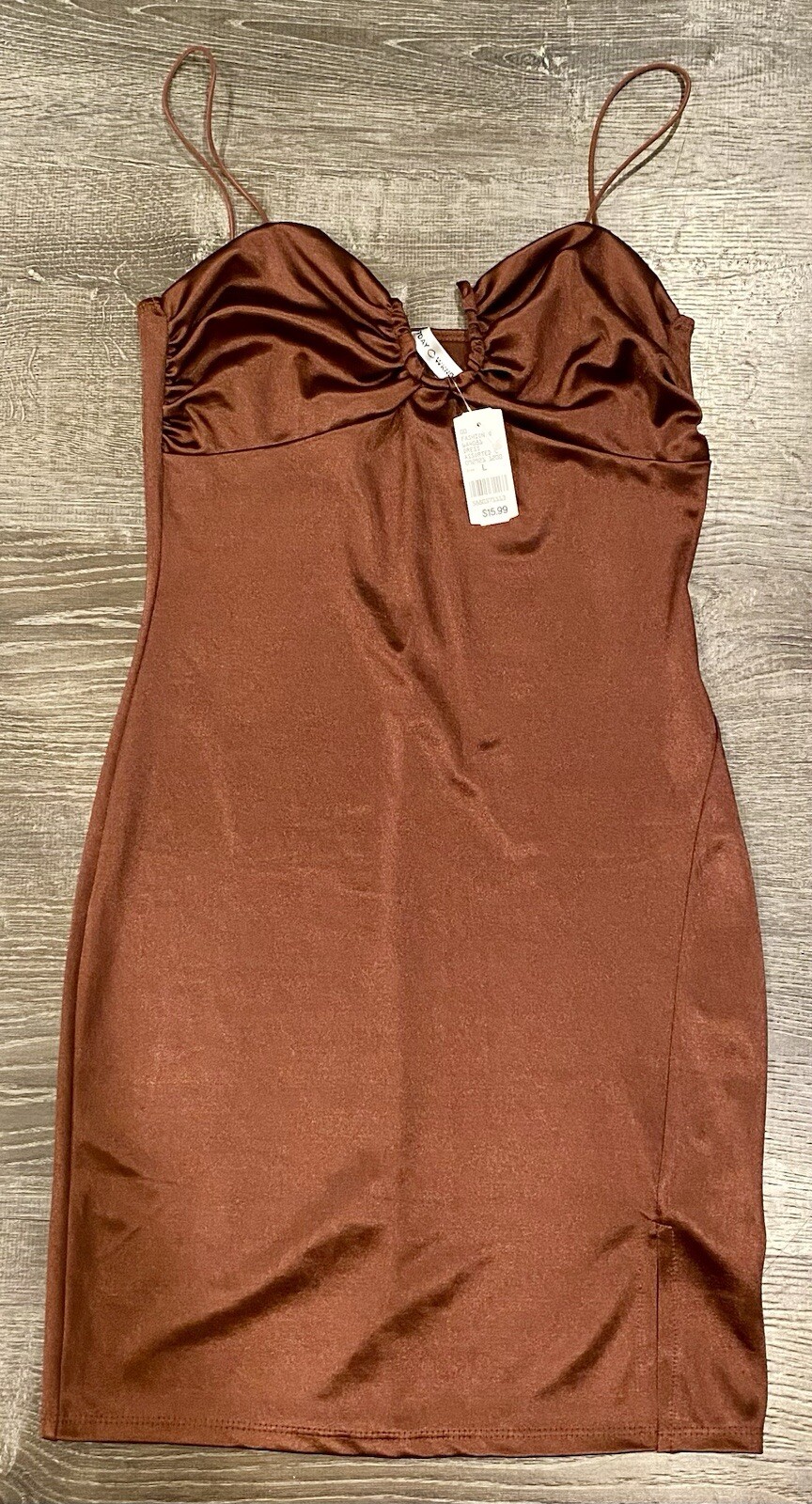 Fashion Q Brown Spaghetti Strap Short Party Dress Size Large NWT