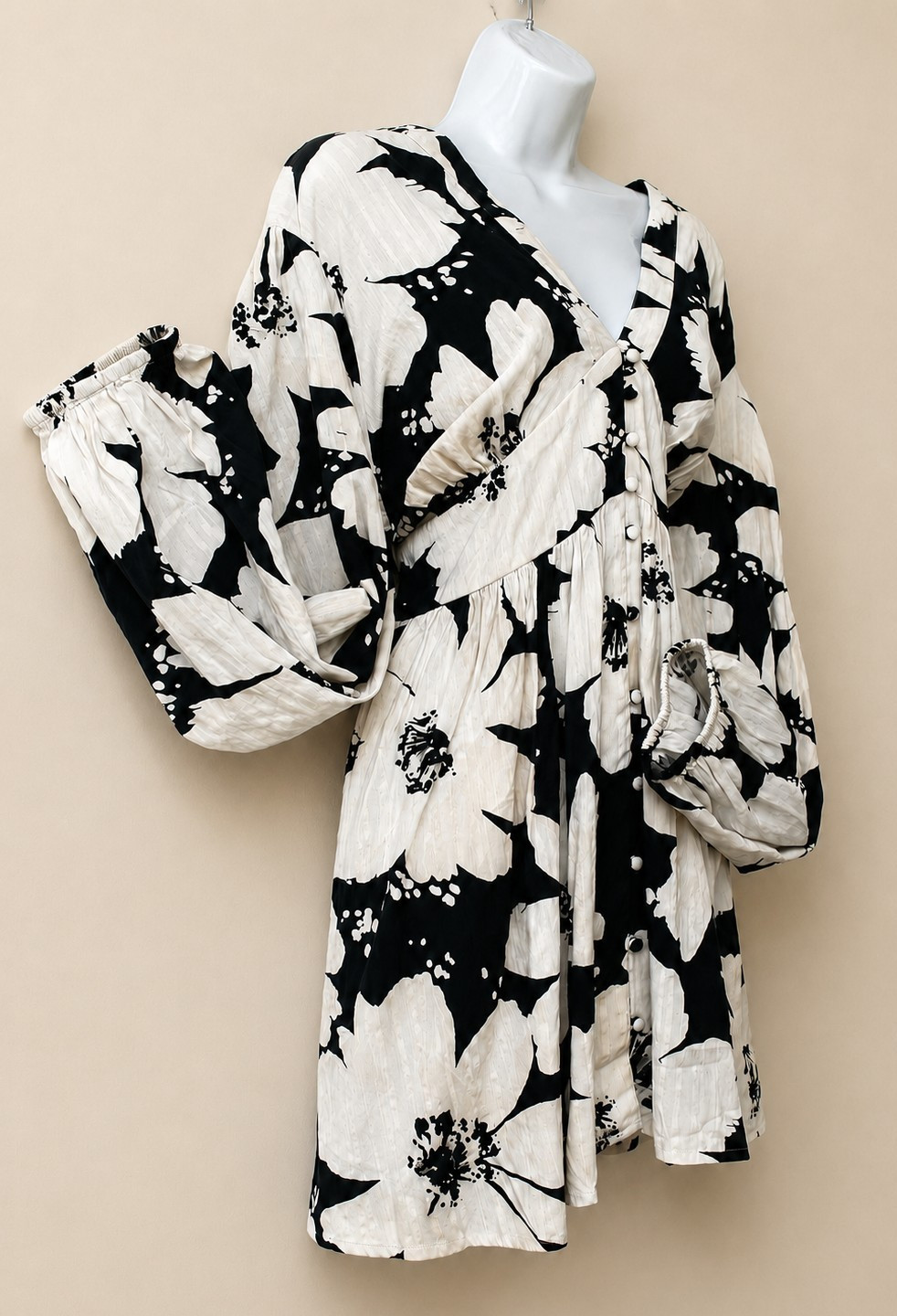 Nobodys Child Black Cream Floral Smock Dress 20 NWT Balloon Sleeve Whimsigoth