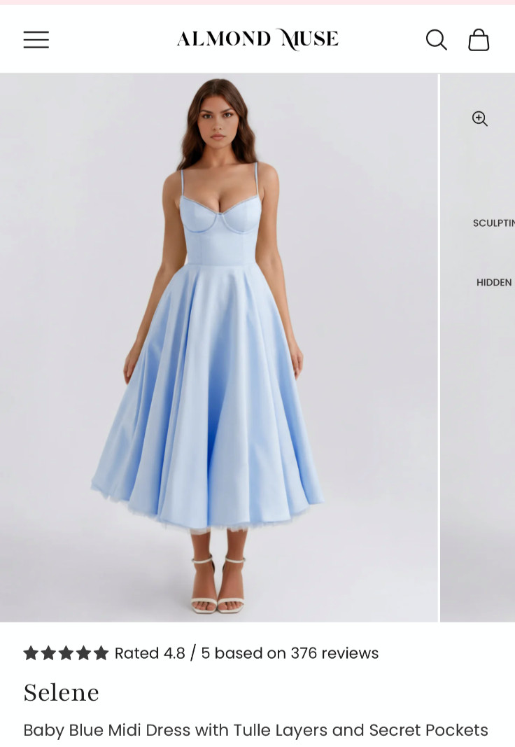 NWT Almond Muse Selene Baby Blue Midi Dress Size S Corset Tulle Pockets