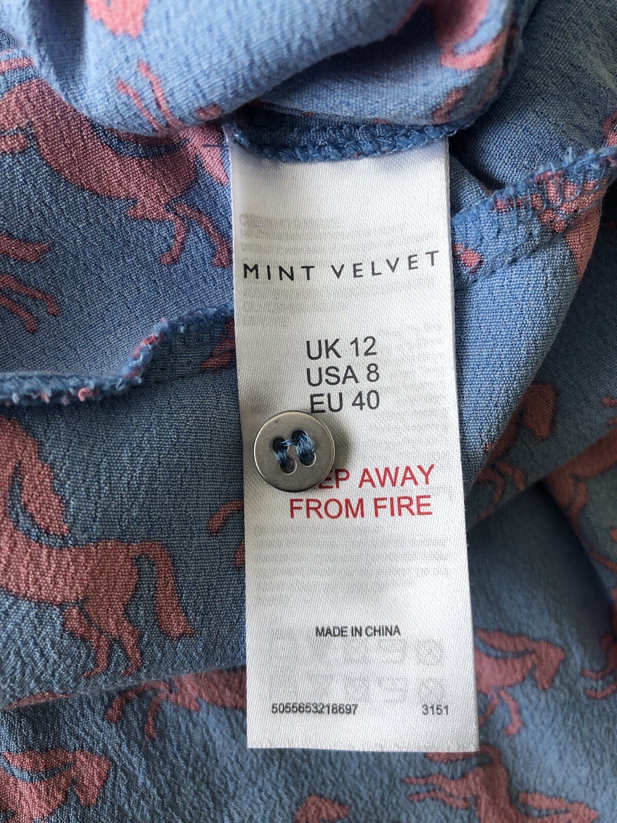 Mint Velvet Gorgeous Blue Horse Print Dress Size 12 WORN ONCE