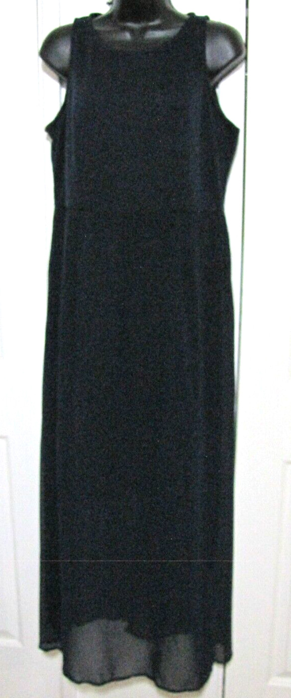 NWT Suzanne Betro Dress Navy-Blue Maxi Sleeveless Sheer-overlay-skirt women’s L