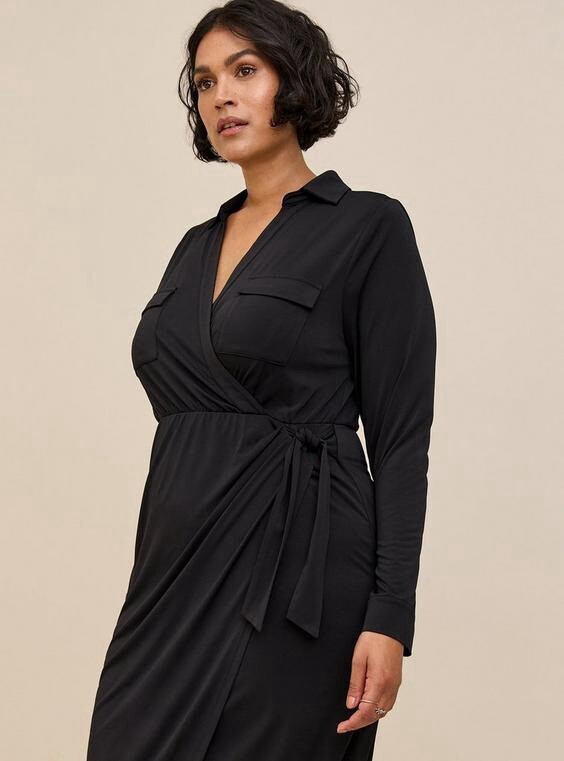 NWT Torrid 4x 26 At The Knee Studio Knit Collared Dress Black Wrap