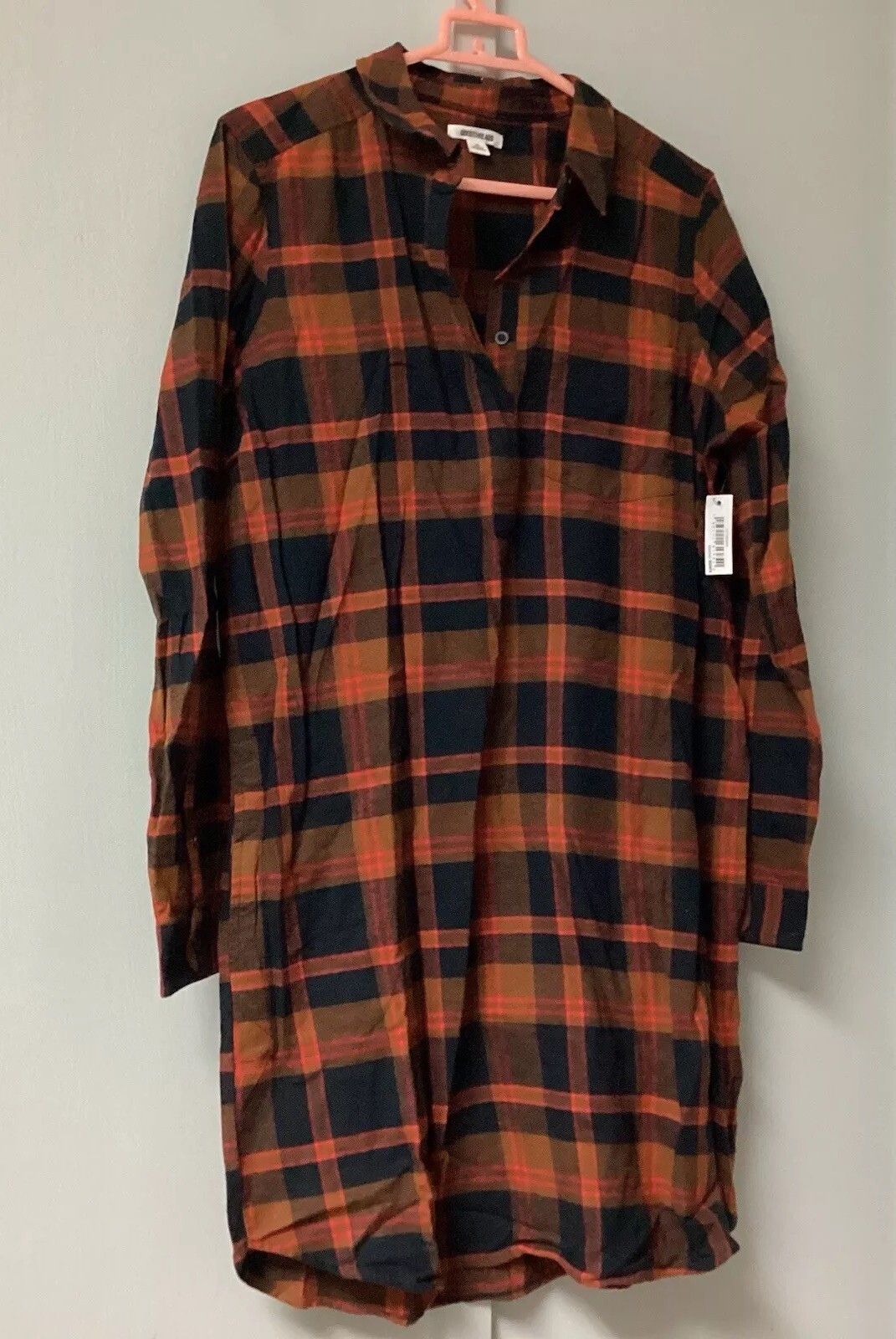 Goodthreads Women Medium Rustic Flannel Long-Sleeve Popover Shirt Dress Pock New