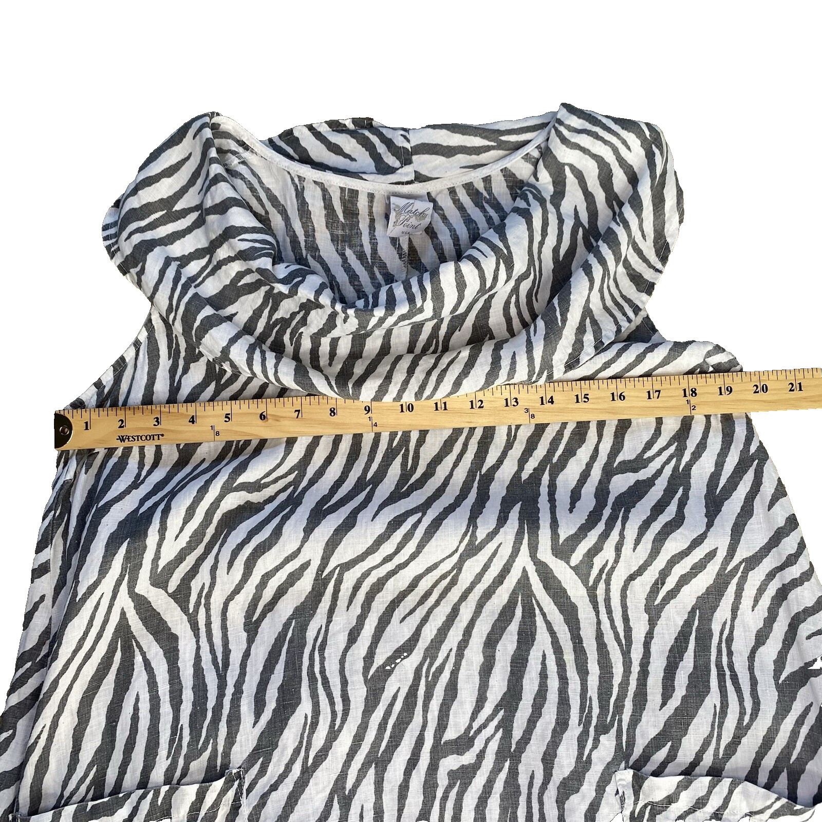 Match Point USA 100% Linen Shift Dress Small Zebra Stripe Sleeveless Flowy Beach