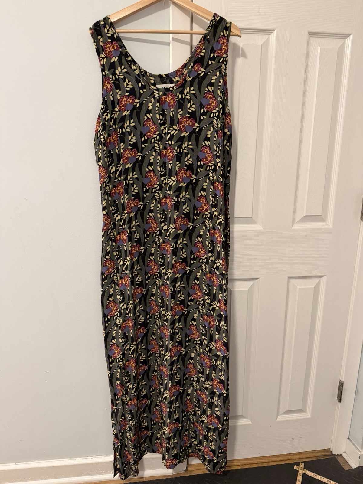 Flax Jeanne Englehart Vintage Sleeveless Maxi Column Dress Sz L Floral Grunge