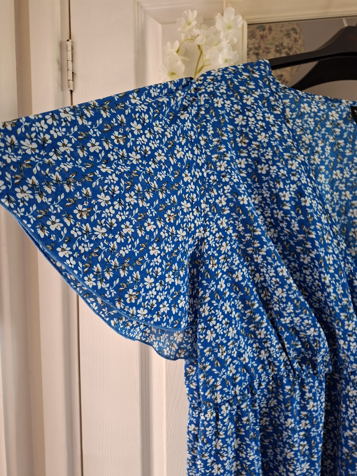Blue White Floral ruffle Floaty Light maxi Summer Dress 2XL 3XL 20 22 ?