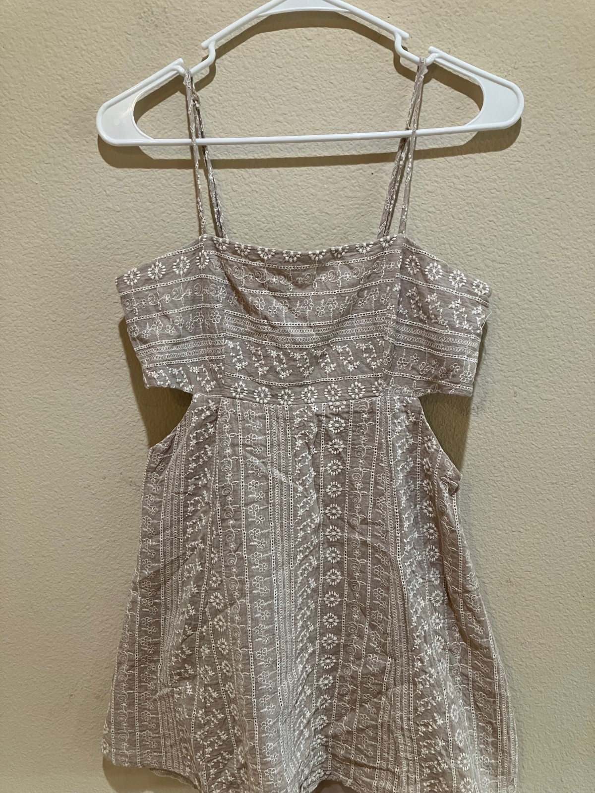 Altar’d State Embroidered Mini Dress Small Tan Side Cutout Cotton Boho Cottage
