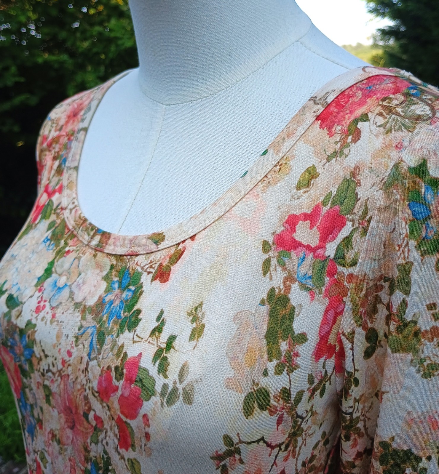 Peruvian Connection Antique Cream Vintage Floral Print Jersey Midi Dress Size S