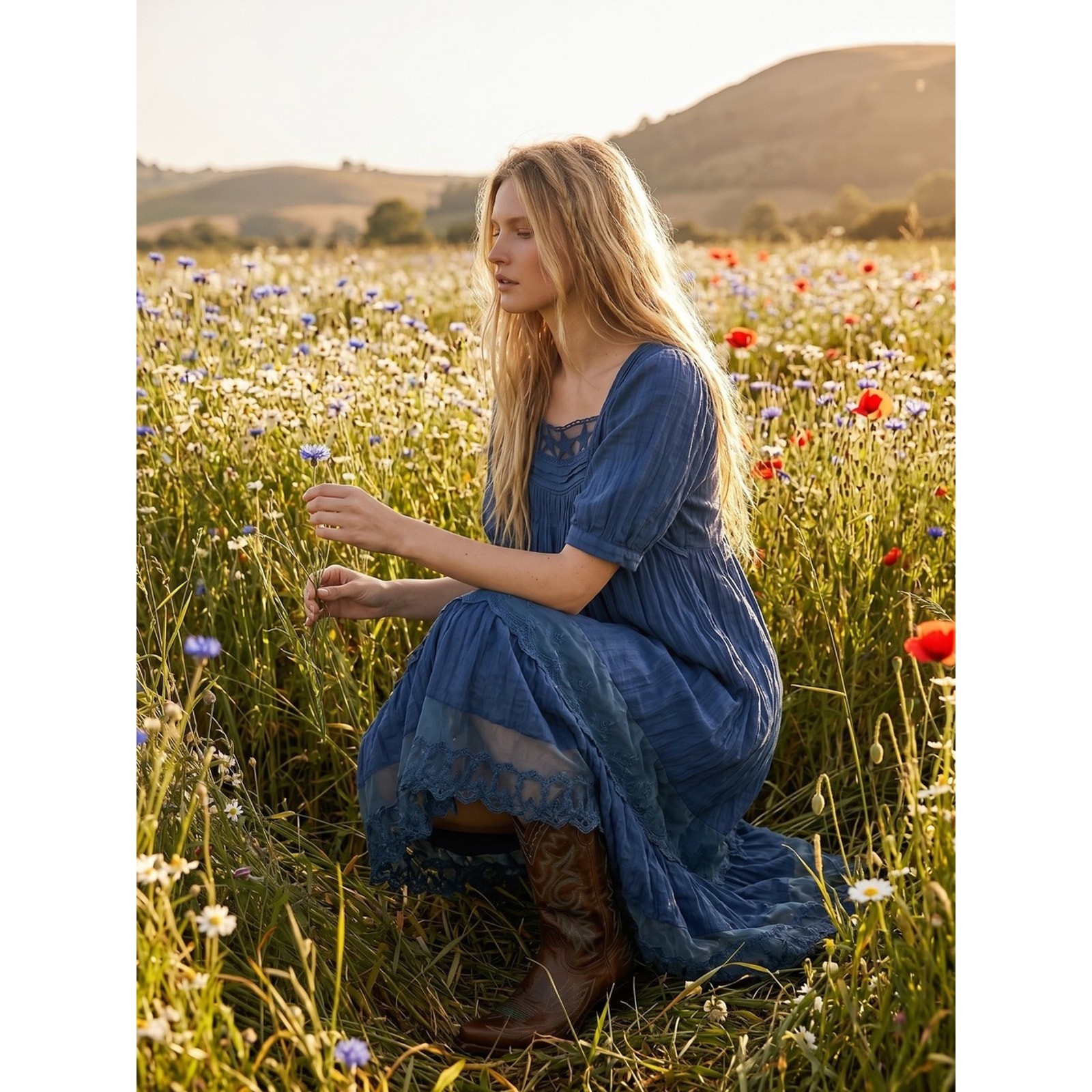 Free People Bohemian Cottage Americana Star Lace Calder Midi Dress Size Medium