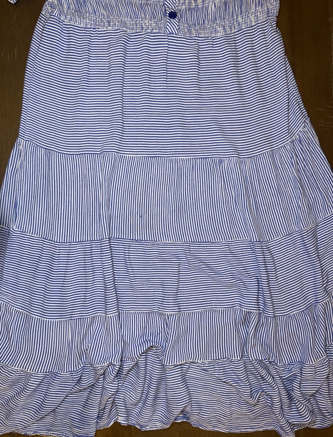 Cactus + Pearl Blue White Striped Tiered Midi Dress Women’s L (see Description)