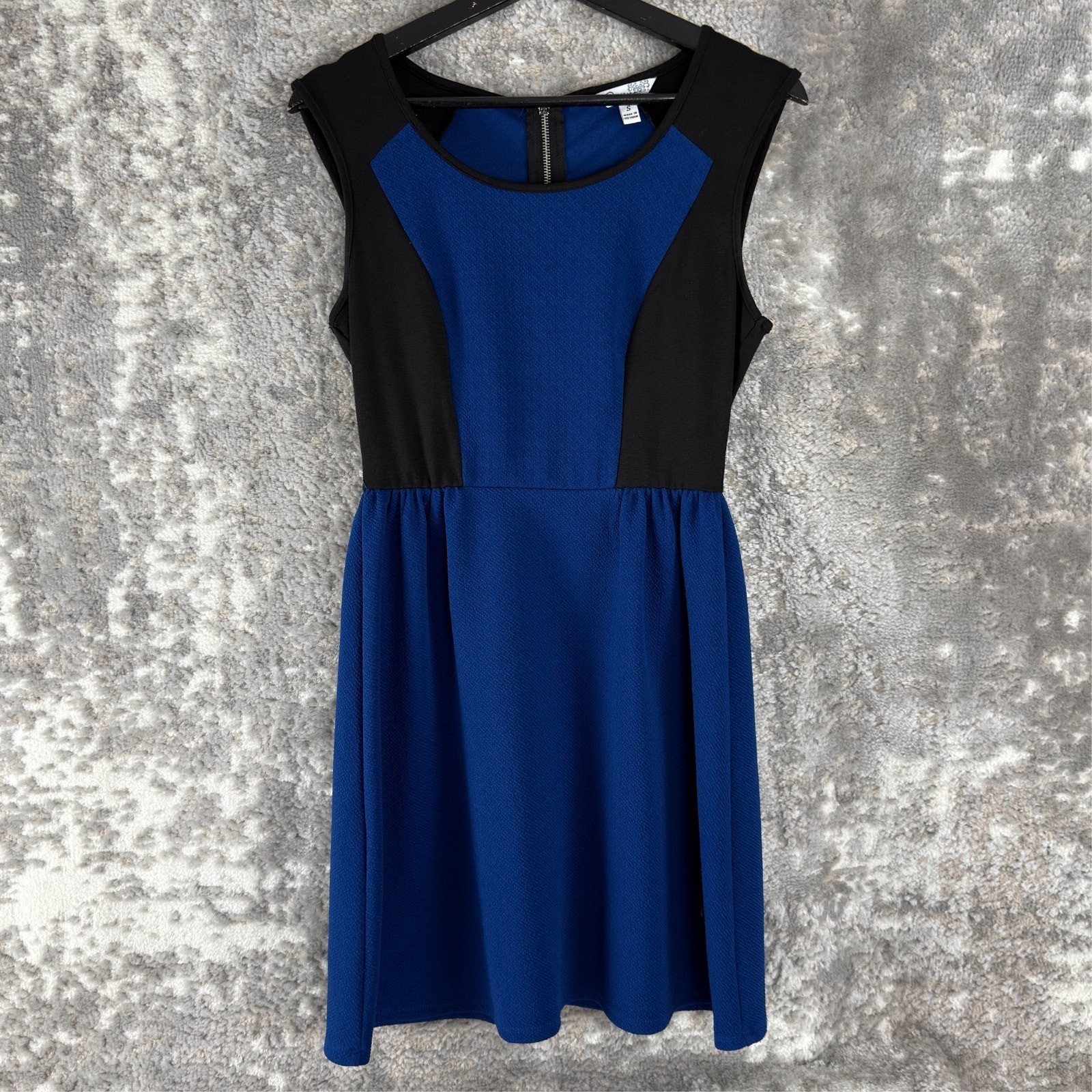 Speechless Size S Colorblock Party Wear Mini Dress Blue Fit Flare Zip Stretch