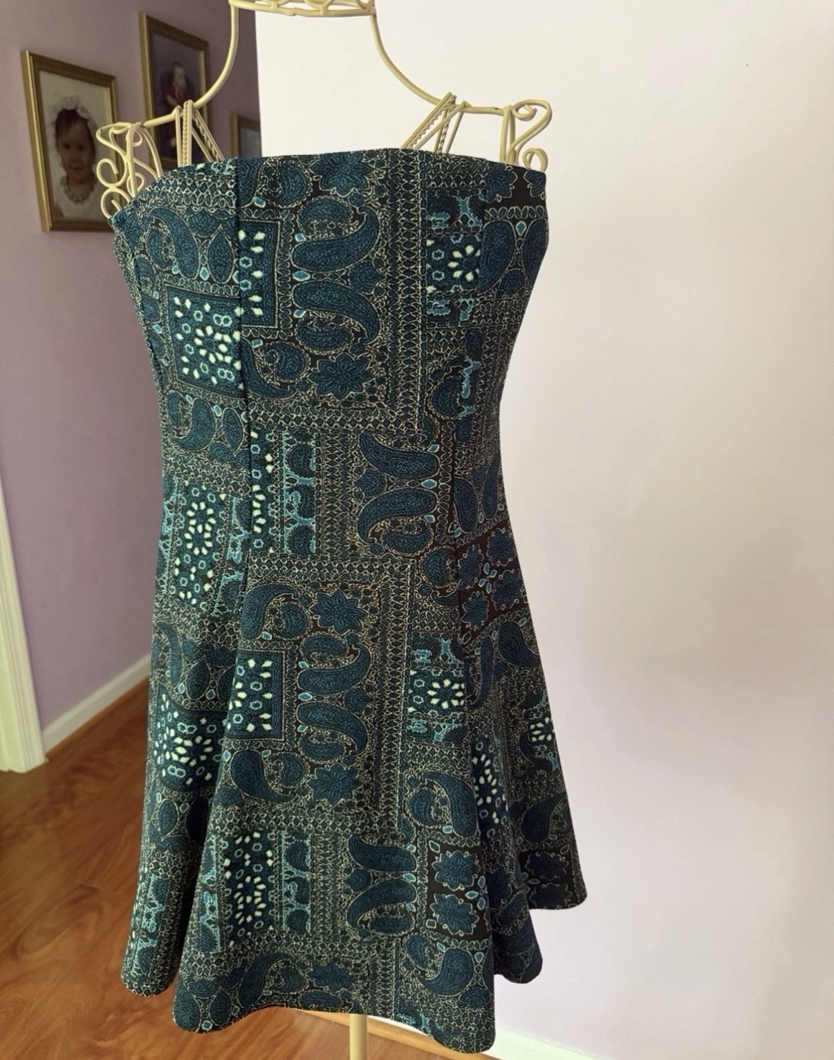 FOREVER 21 Women’s Blue Green Paisley Strapless A-Line Mini Dress M