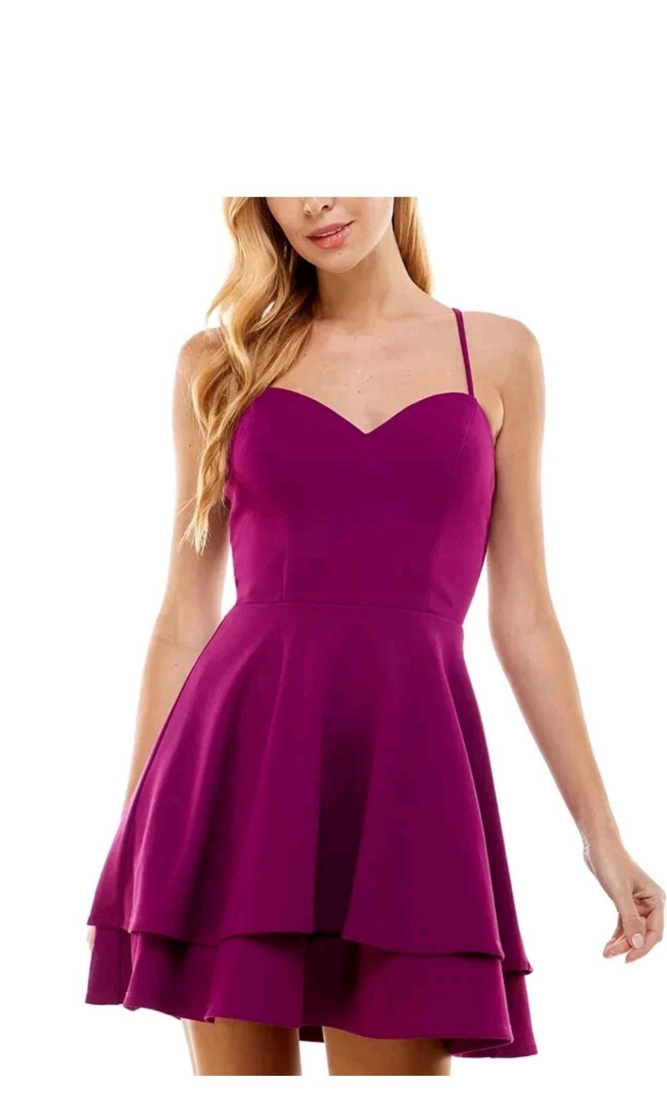 CITY STUDIO Womens Short Dress Purple Lace-up Back Ruffle Hem Juniors 34