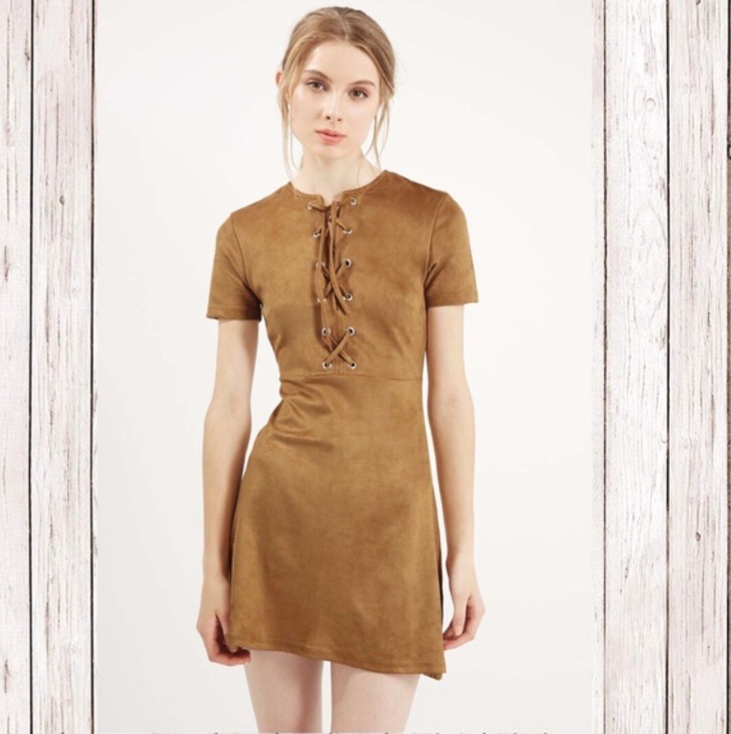 TopShop Honey Brown Short Sleeve Mini Slim Fit Dress Size 8 Petite