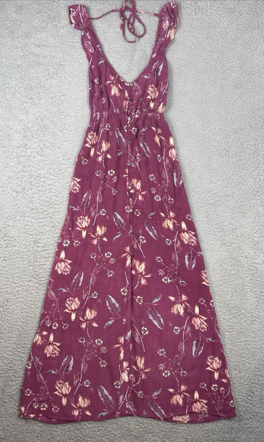 Billabong First Dreamer Maxi Dress Size Small Floral Burgundy Boho Beach Flowy