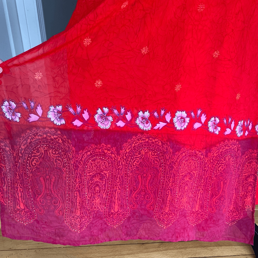 A Wild Thyme Vintage Sheer Patterned Boho Overlay Maxi Dress Red Boho, Women’s 6