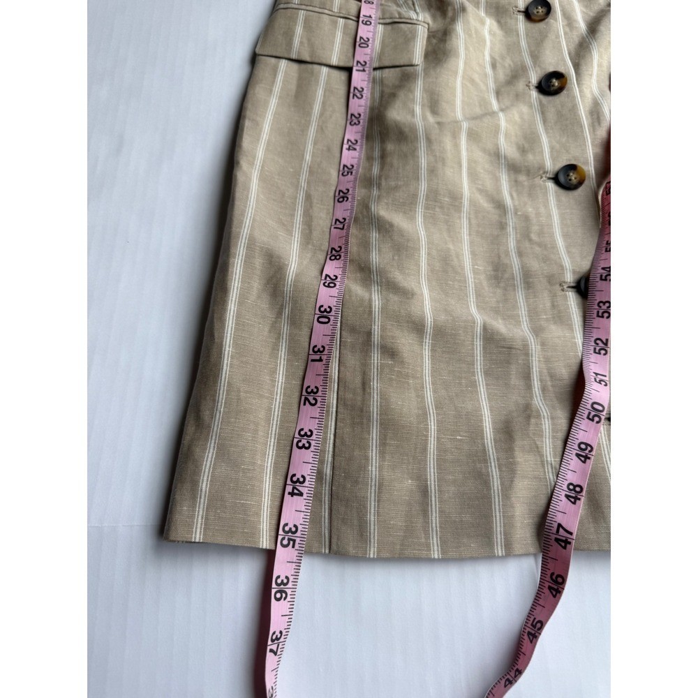 Ann Taylor Tan Striped Linen Blend Button Front Shift Dress 8P Womens Petite