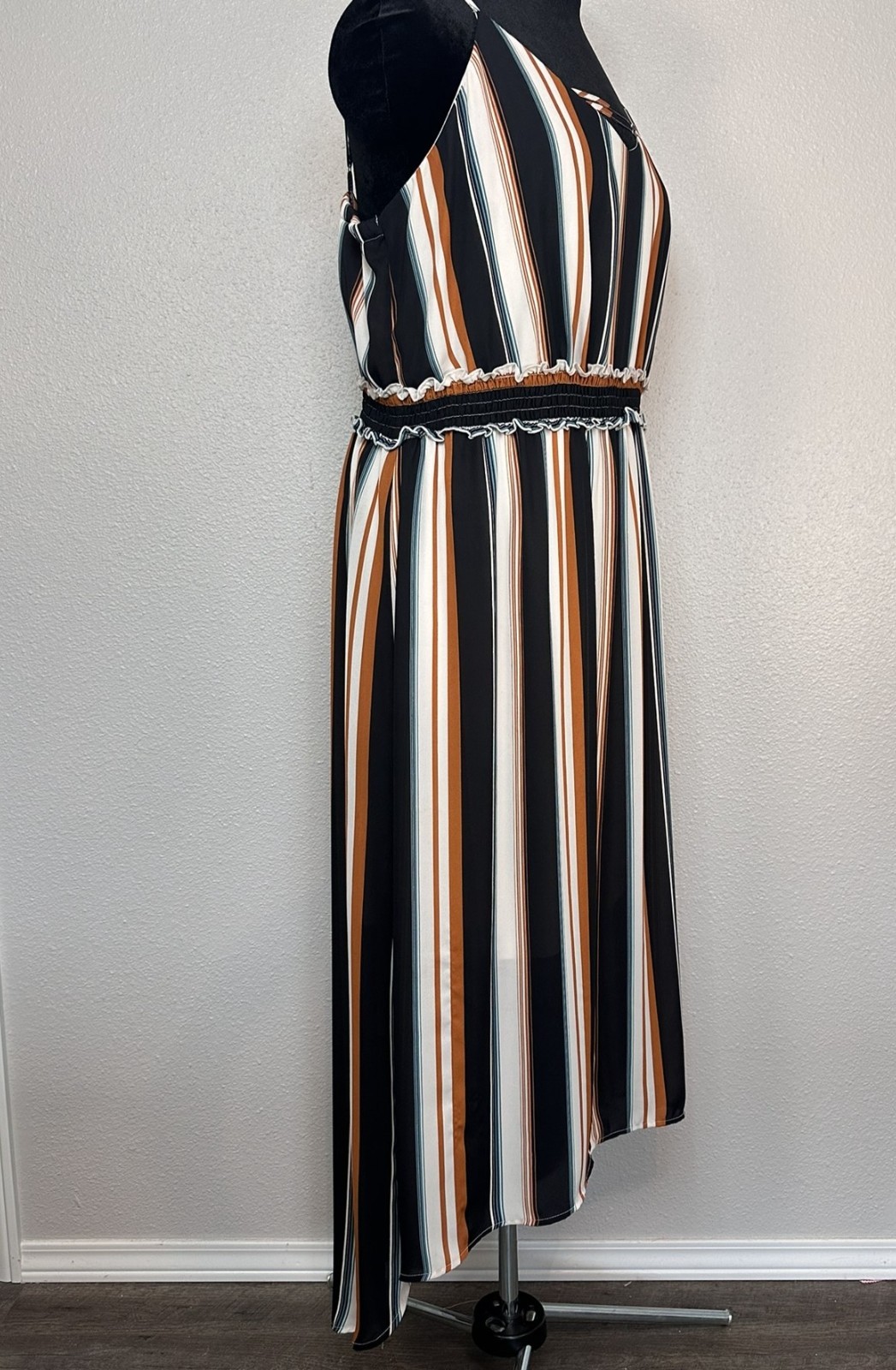 Maurices Striped Black/Orange/Blue/White High-Low Thin Strap Dress – Women’s XXL