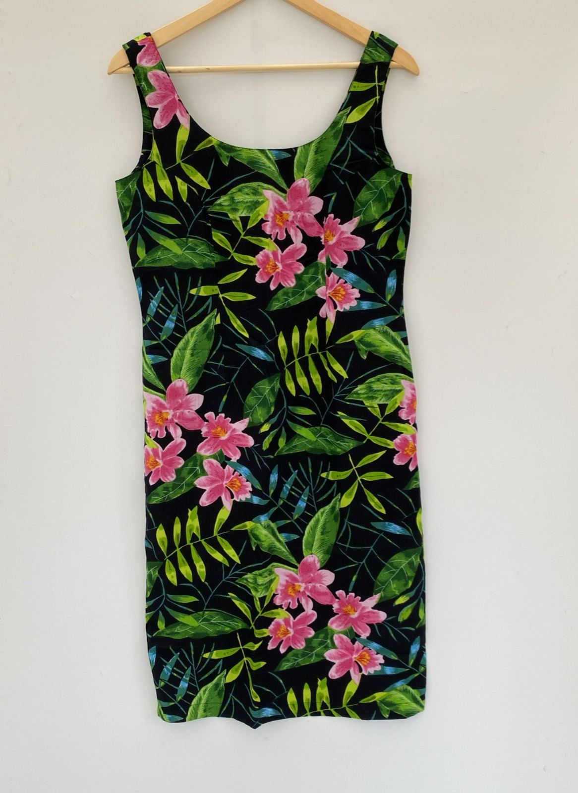 Monsoon Dress UK 12 Black Floral Midi Sheath Sleeveless Occasion Dress Cotton