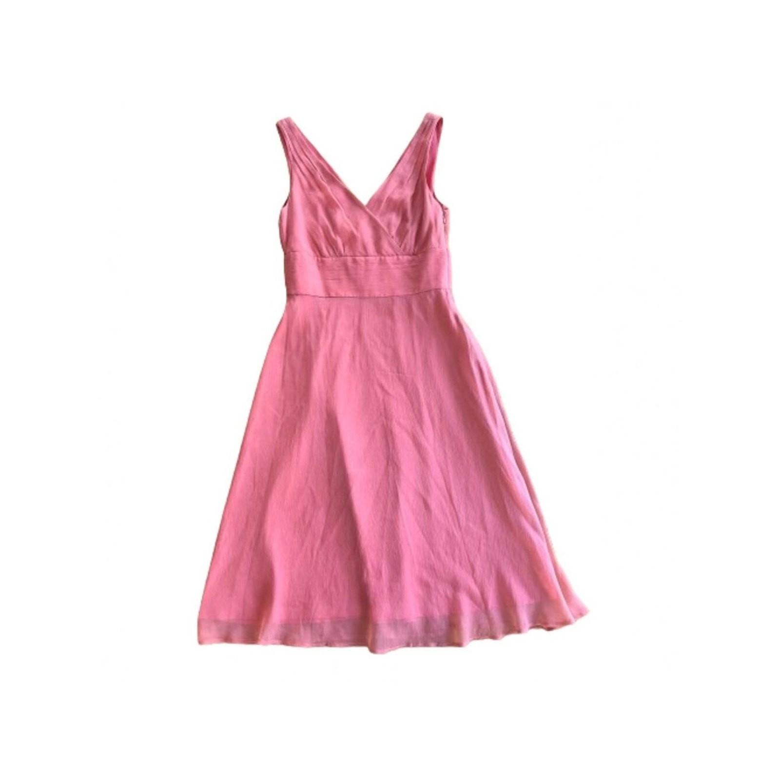 J. Crew Sophia Dress Pink Peach Coral Silk Chiffon V-neck Bridesmaid Size 4