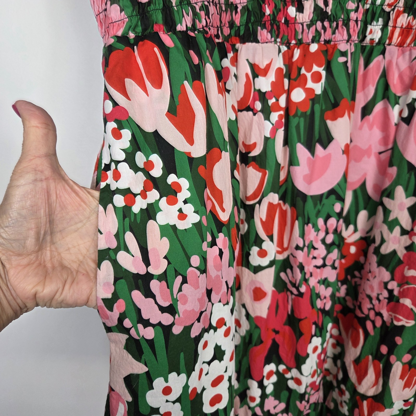 Lesley Evers Smocked Sleeveless Nadia Floral Midi Dress Womens 2X