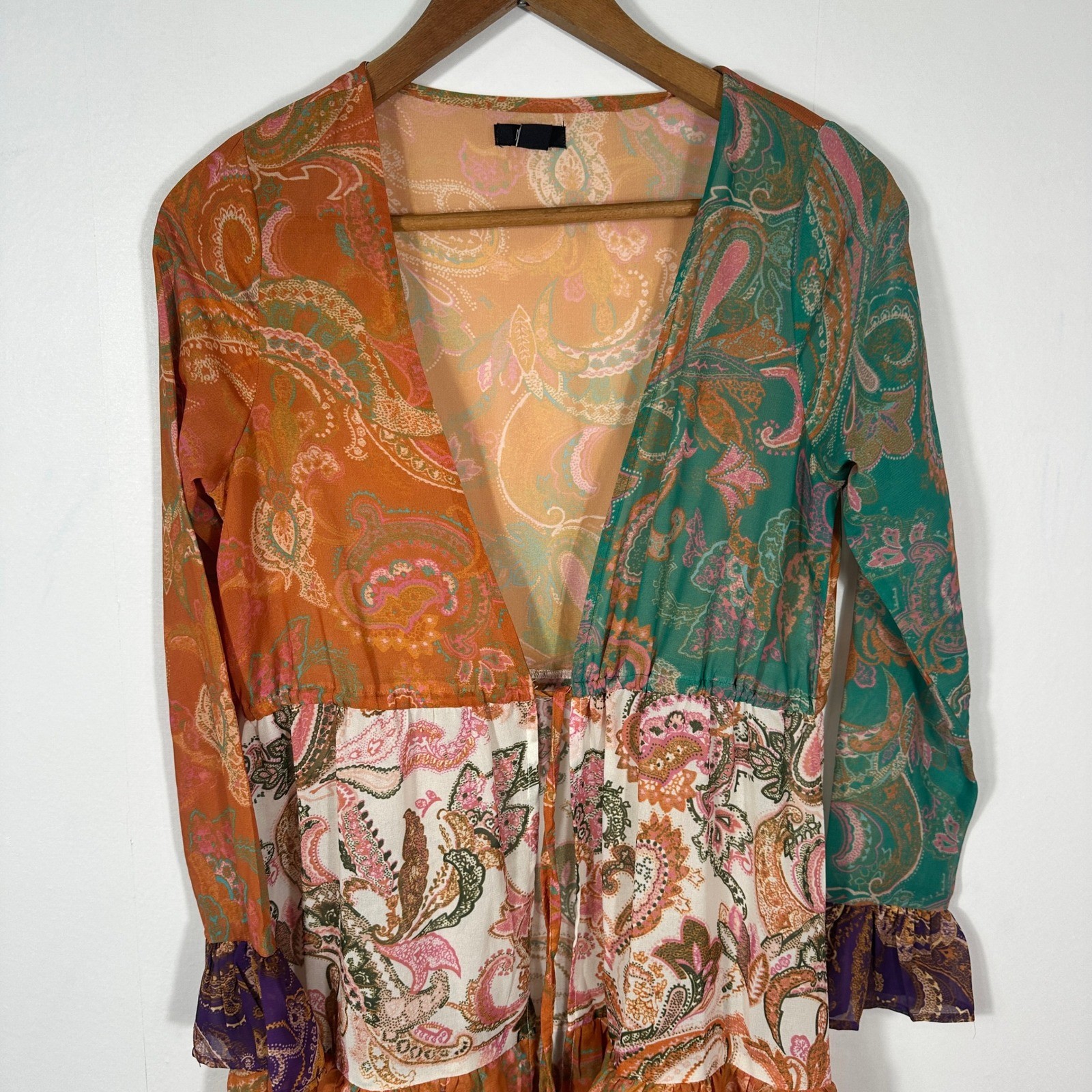 Nasty Gal Paisley Patchwork Tiered Maxi Dress Boho Festival Ruffle US 4