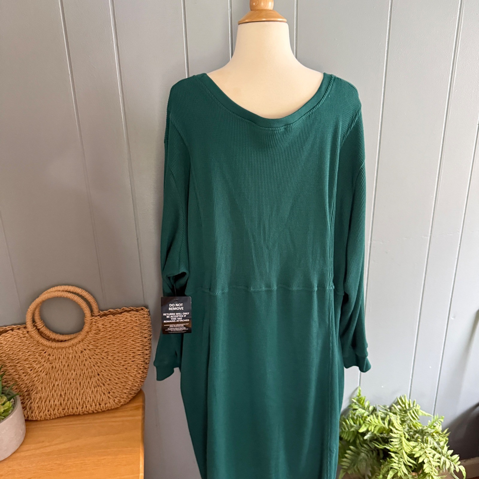 NWT Woman Within Womens Waffle Knit Midi Dress Plus 3X Petite 30/32 Spruce Green