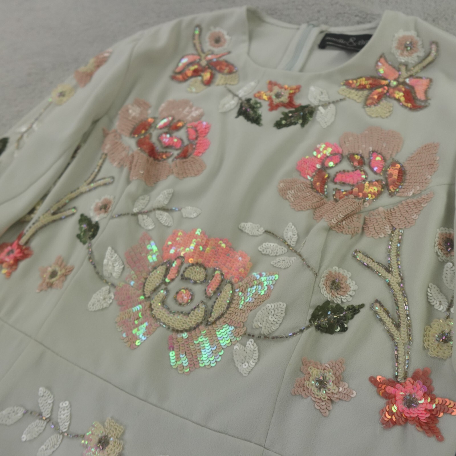 Needle and Thread Dress Womens 10 US Gray Pink Spring Floral Sequin Beaded NWT