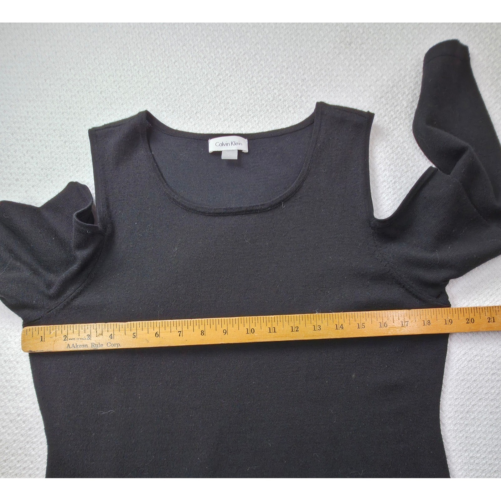 Calvin Klein Cold Shoulder Knit Dress Womens L Black Long Sleeve Midi EUC