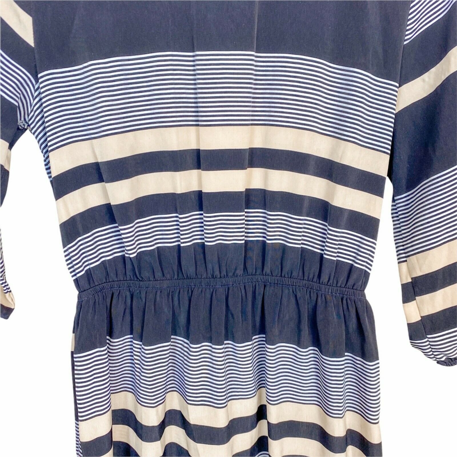 Needle & Thread Navy Gold Striped Fit and Flare Above Knee Dress Size Small
