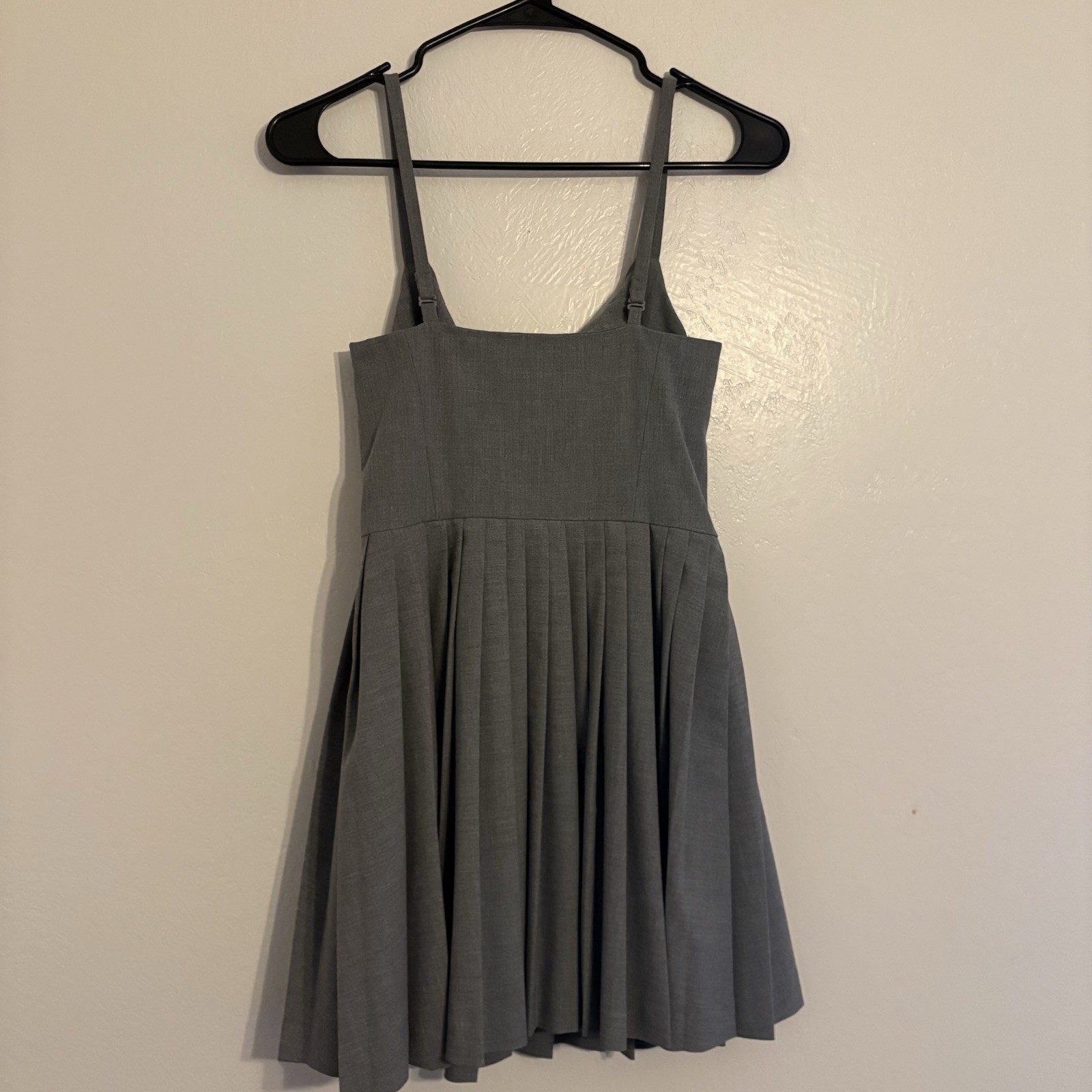 Sunday Best Gray Pleated Mini A-Line Dress Square Neck Strappy Lined Zip 00