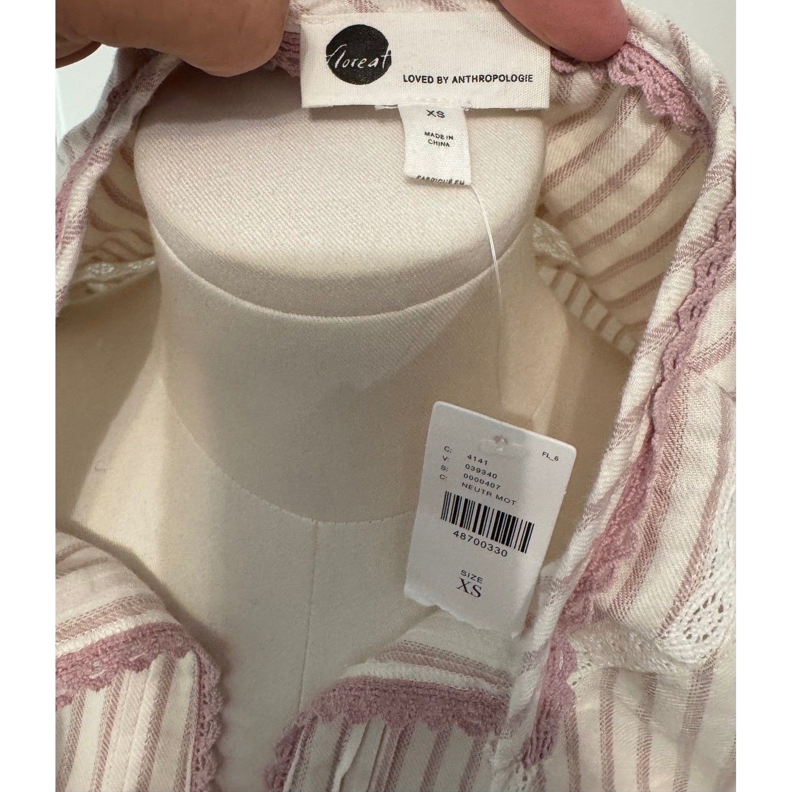 Anthropologie Floreat Striped Sleep Dress Tassel Tunic Embroidered Mauve XS New