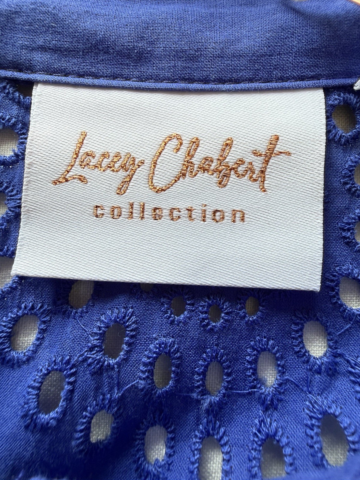New Lacy Chabert Collection Size L Cobalt Blue Cotton Eyelet Tiered Midi Dress
