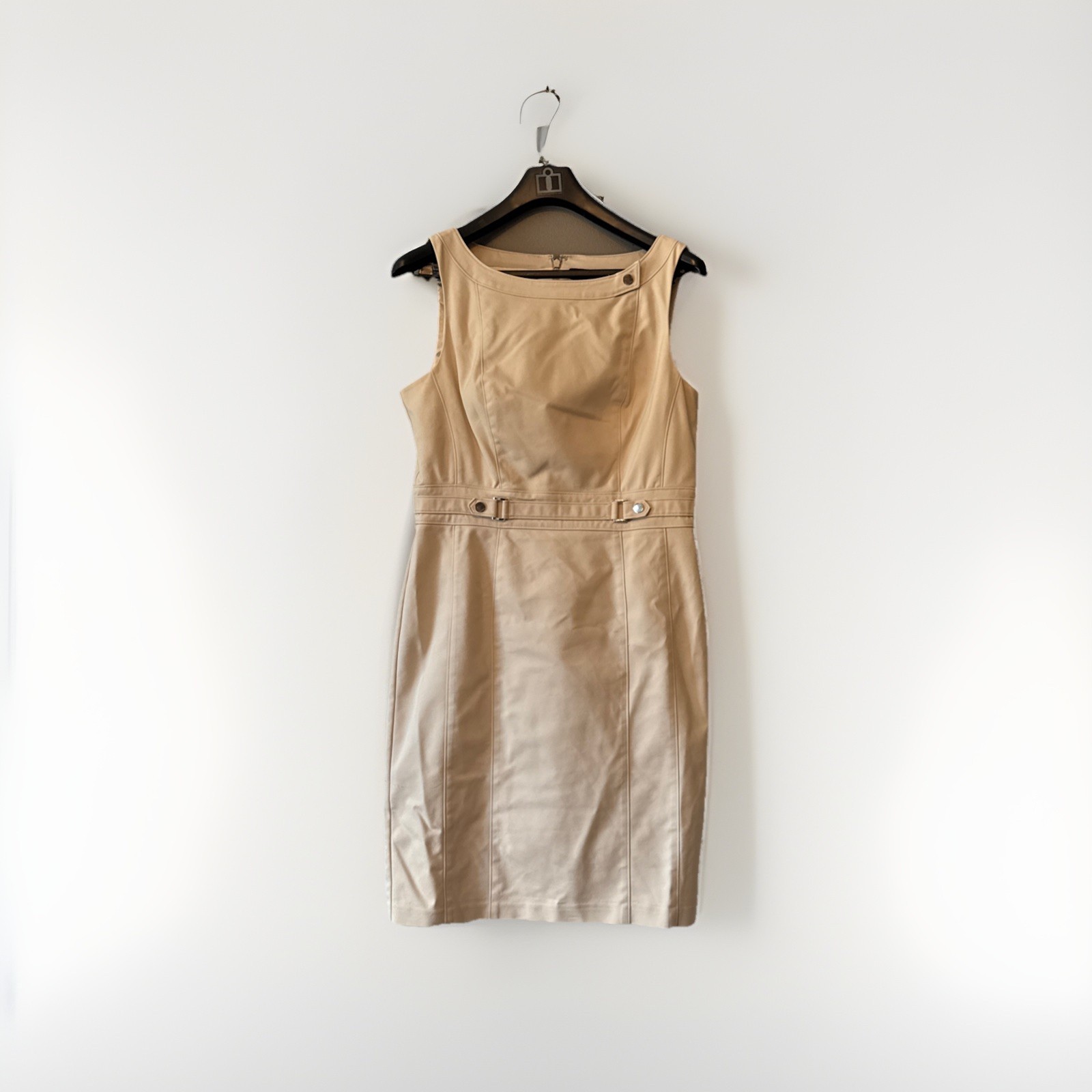 White House Black Market Dress Womens 12 Beige Sleeveless Office Career Safari