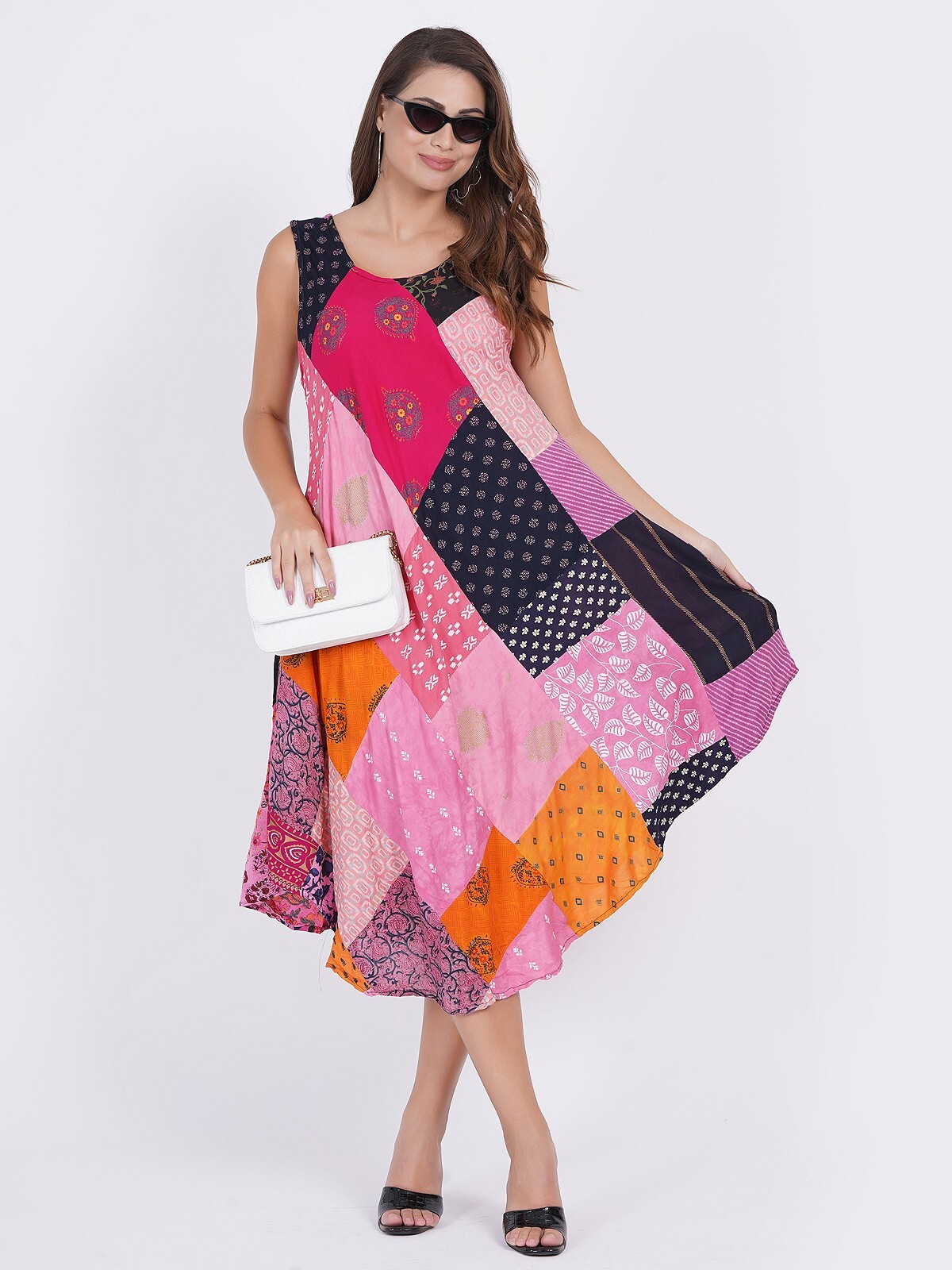 Women Casual Printed Multi Patchwork Short Umbrella Dress Wholesale Mix lot 03pc